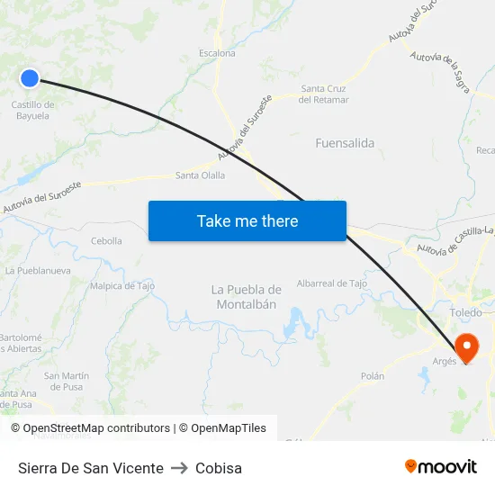 Sierra De San Vicente to Cobisa map