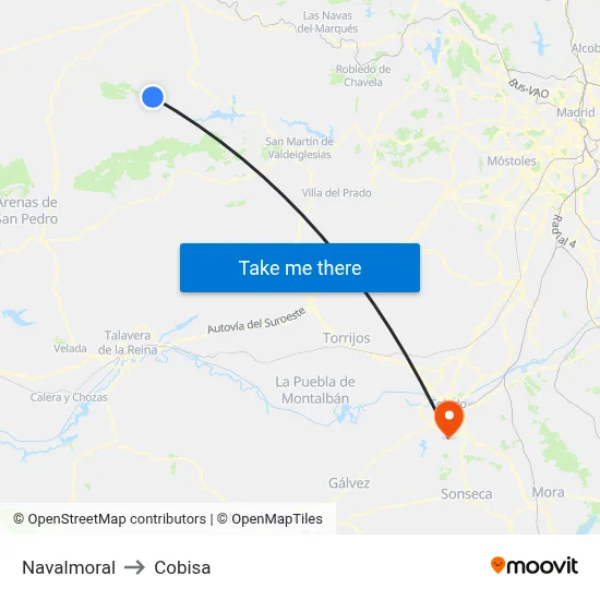 Navalmoral to Cobisa map