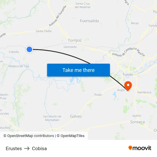 Erustes to Cobisa map