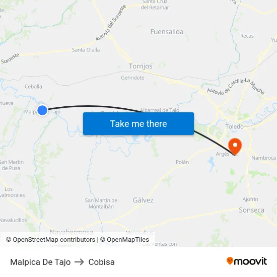Malpica De Tajo to Cobisa map