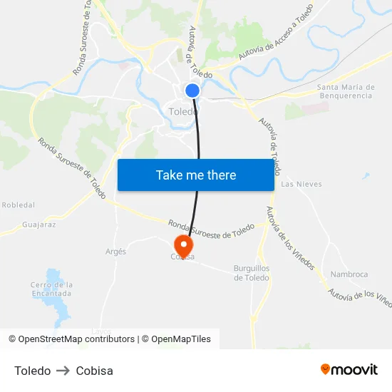 Toledo to Cobisa map