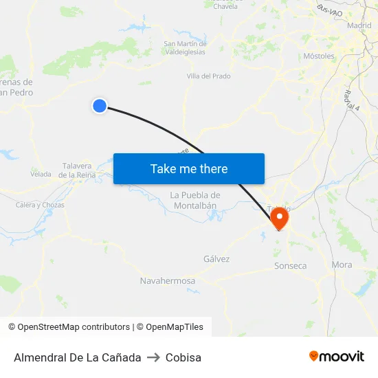 Almendral De La Cañada to Cobisa map