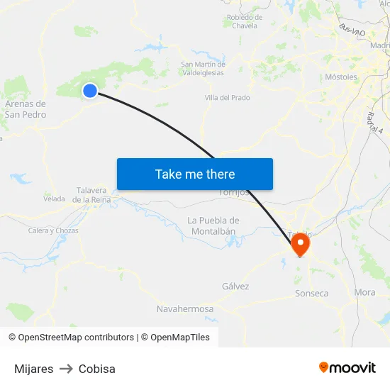 Mijares to Cobisa map