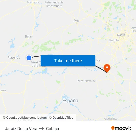 Jaraíz De La Vera to Cobisa map