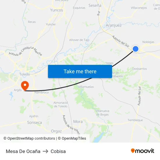 Mesa De Ocaña to Cobisa map