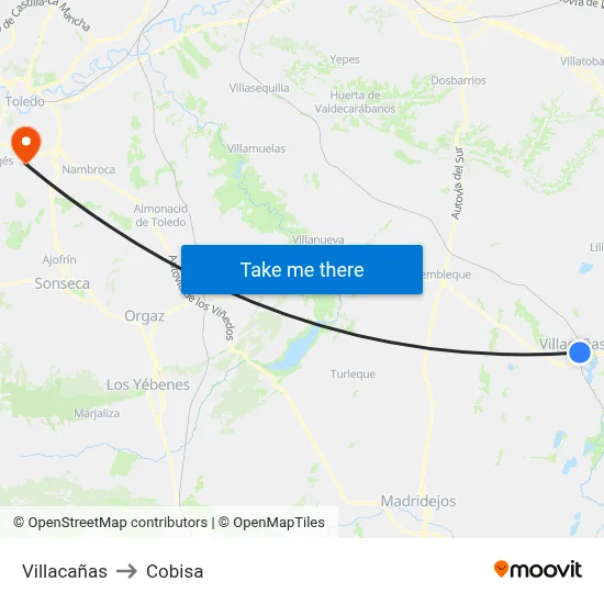 Villacañas to Cobisa map