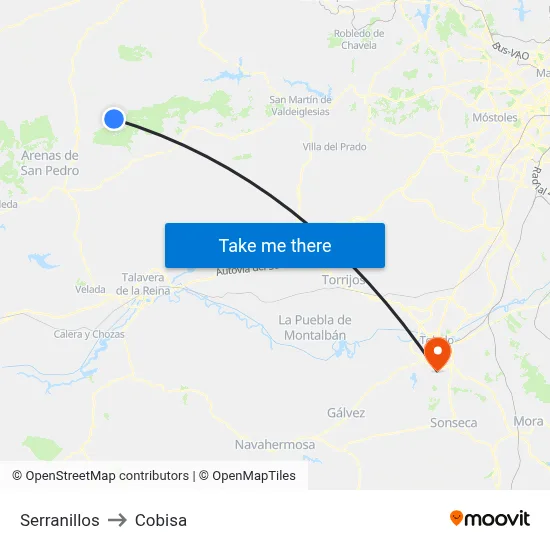 Serranillos to Cobisa map