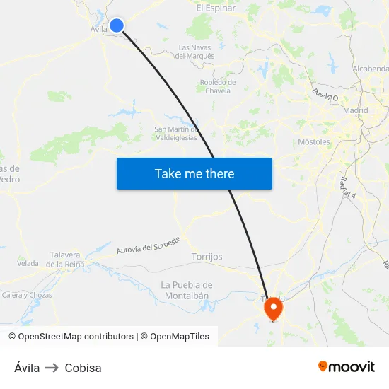 Ávila to Cobisa map
