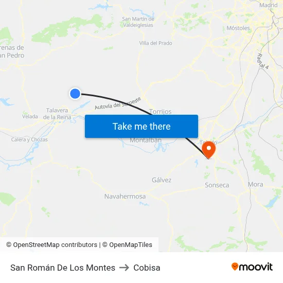 San Román De Los Montes to Cobisa map