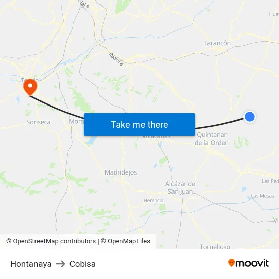 Hontanaya to Cobisa map