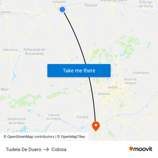 Tudela De Duero to Cobisa map