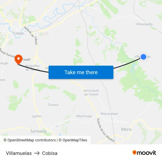 Villamuelas to Cobisa map