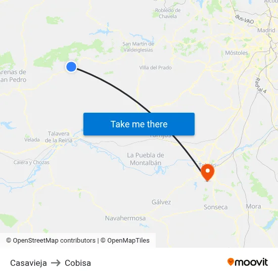 Casavieja to Cobisa map