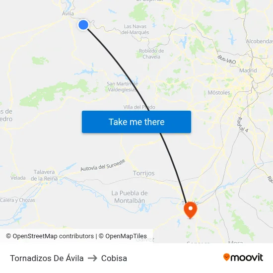 Tornadizos De Ávila to Cobisa map