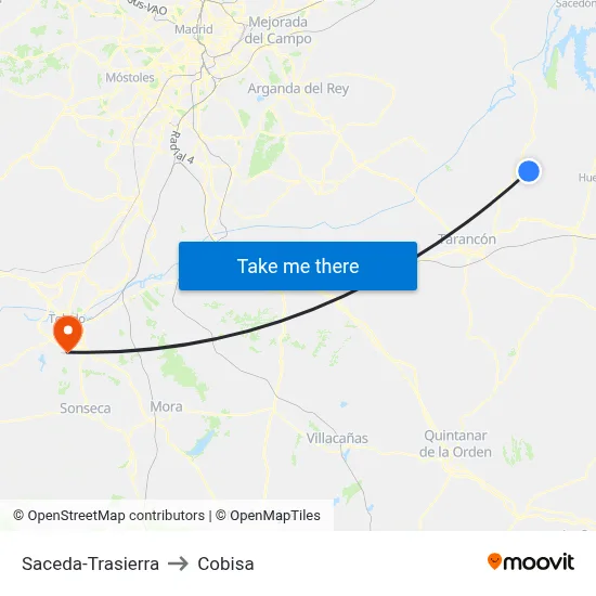 Saceda-Trasierra to Cobisa map