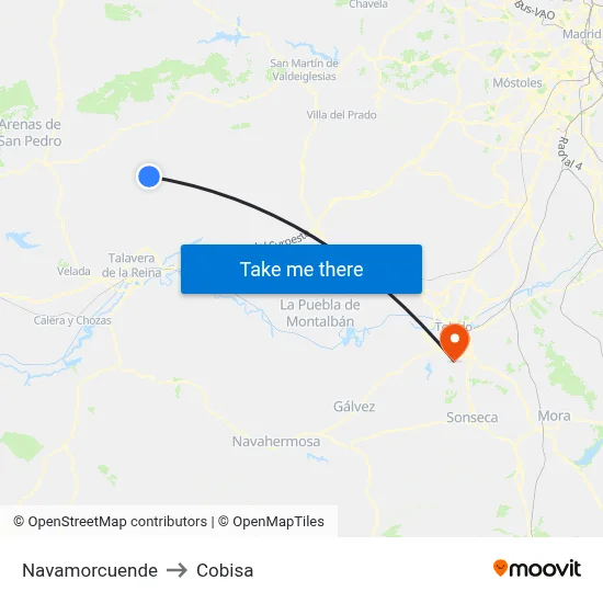 Navamorcuende to Cobisa map