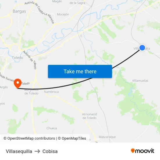 Villasequilla to Cobisa map