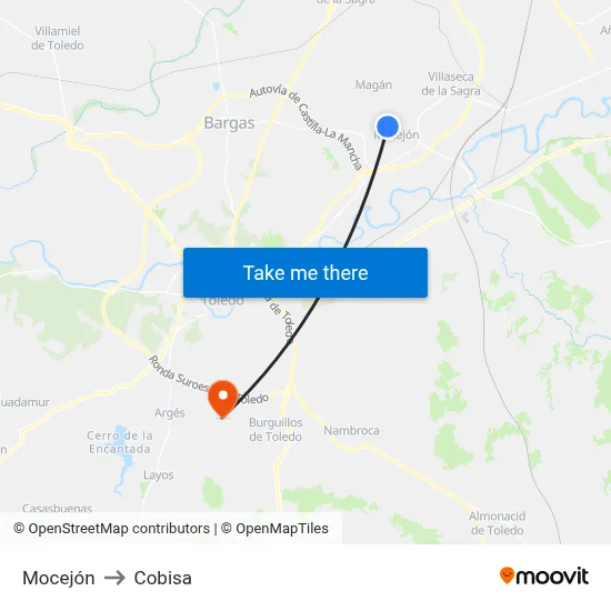Mocejón to Cobisa map