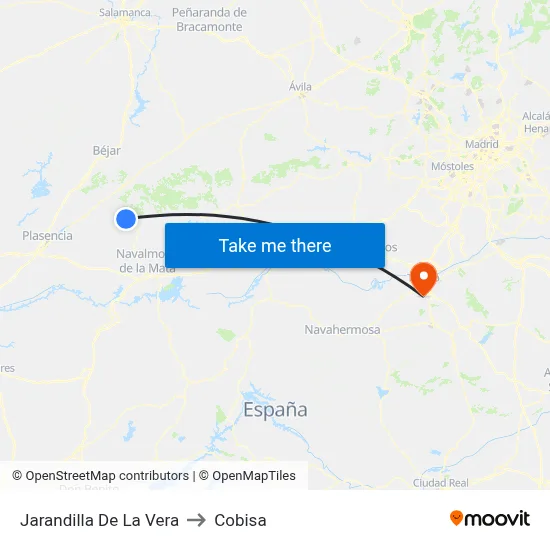Jarandilla De La Vera to Cobisa map