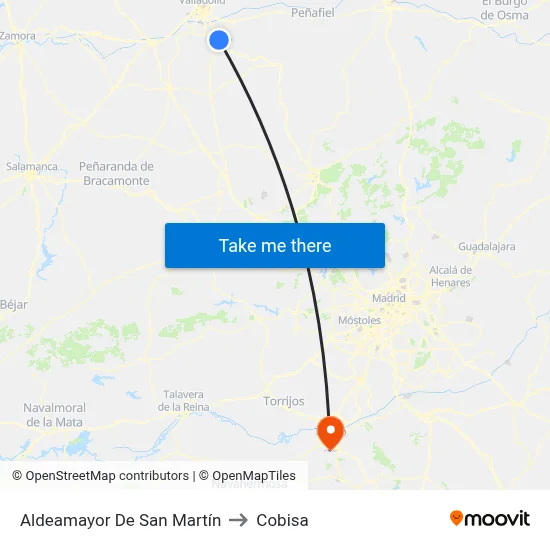 Aldeamayor De San Martín to Cobisa map
