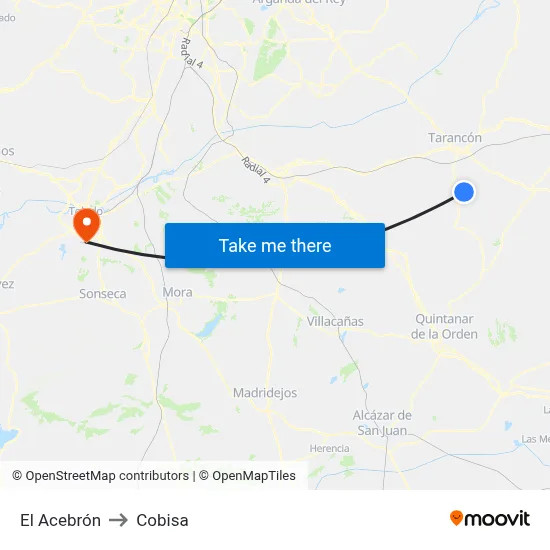 El Acebrón to Cobisa map