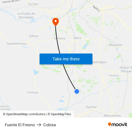 Fuente El Fresno to Cobisa map