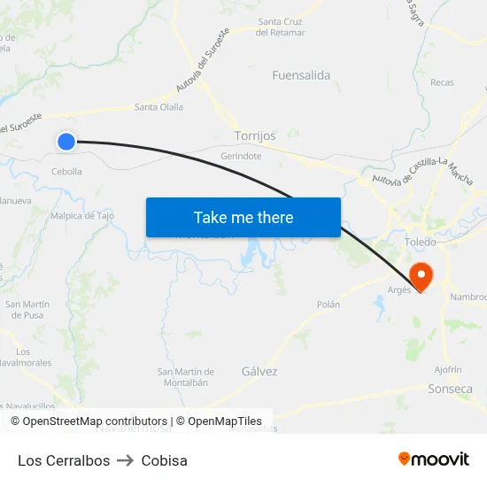 Los Cerralbos to Cobisa map