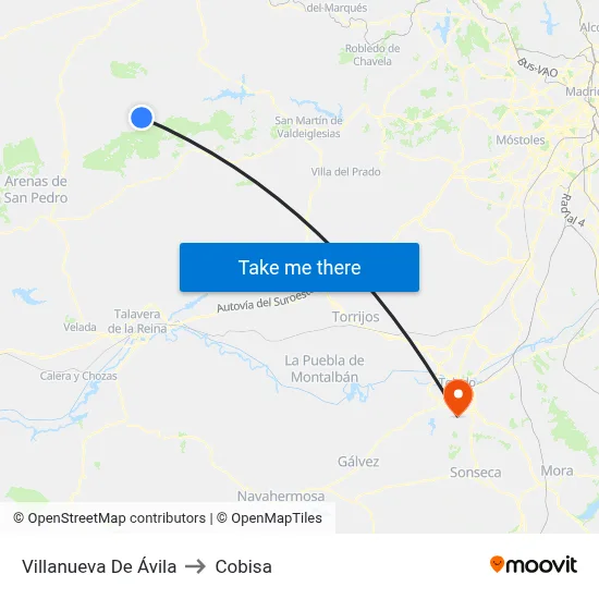 Villanueva De Ávila to Cobisa map