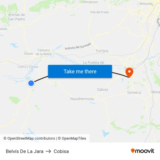 Belvís De La Jara to Cobisa map