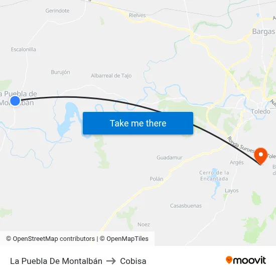 La Puebla De Montalbán to Cobisa map