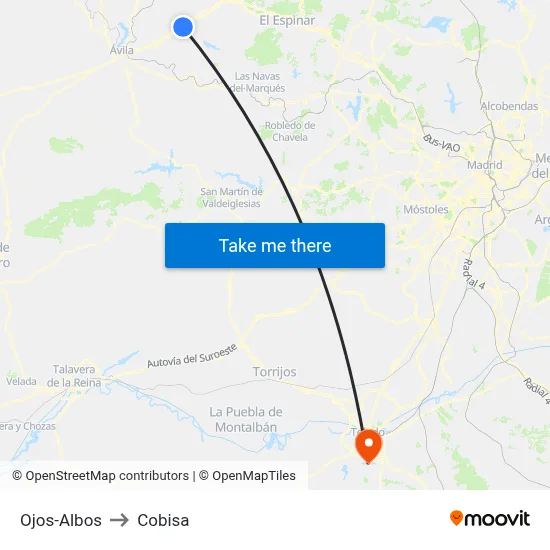 Ojos-Albos to Cobisa map