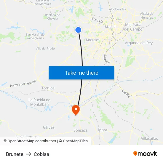 Brunete to Cobisa map