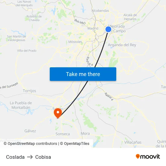 Coslada to Cobisa map