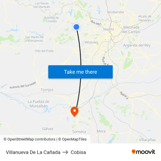 Villanueva De La Cañada to Cobisa map