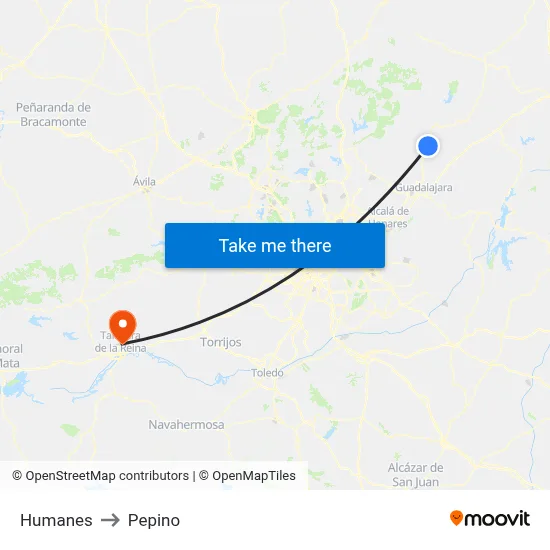 Humanes to Pepino map