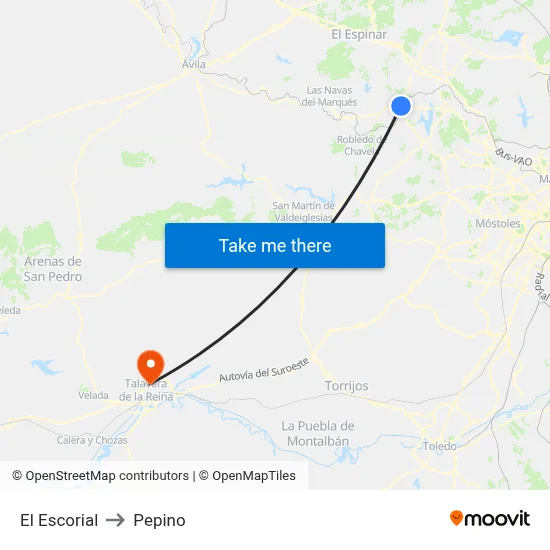 El Escorial to Pepino map