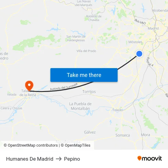 Humanes De Madrid to Pepino map