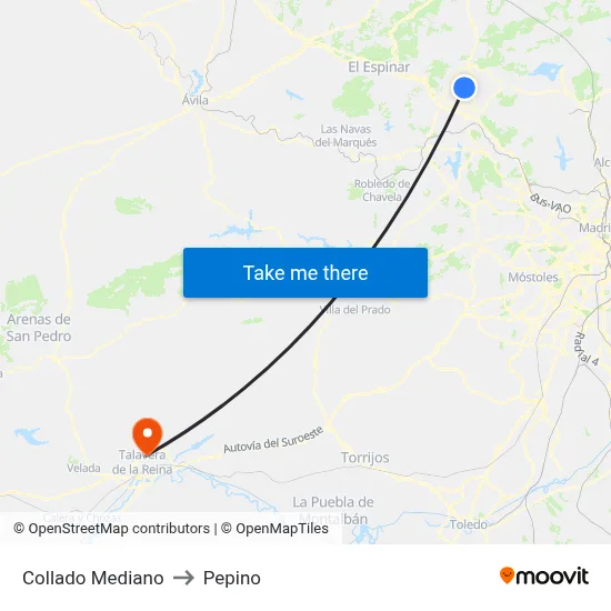 Collado Mediano to Pepino map