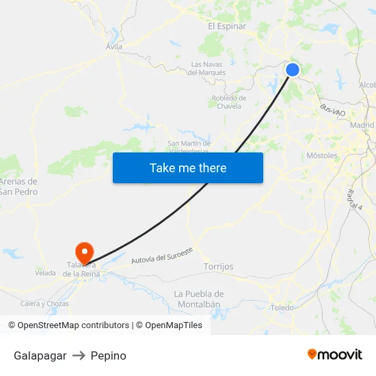 Galapagar to Pepino map