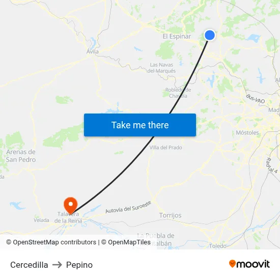 Cercedilla to Pepino map