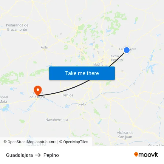 Guadalajara to Pepino map