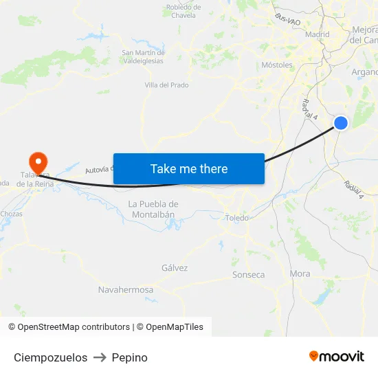 Ciempozuelos to Pepino map