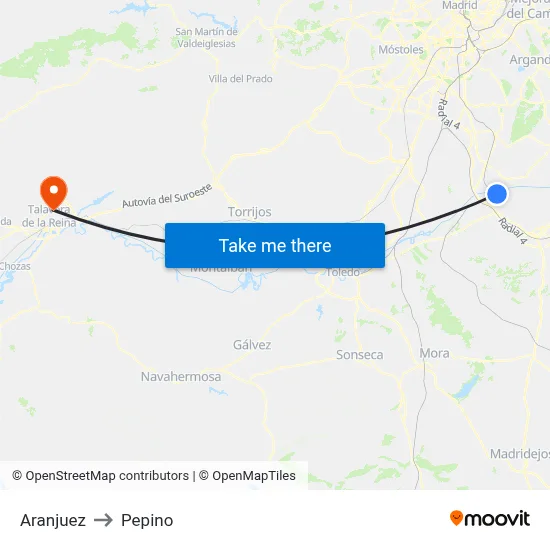Aranjuez to Pepino map