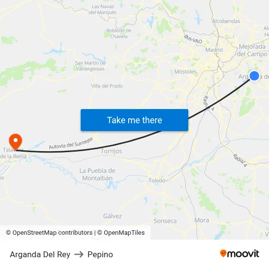 Arganda Del Rey to Pepino map