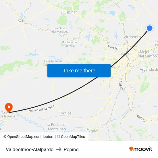 Valdeolmos-Alalpardo to Pepino map