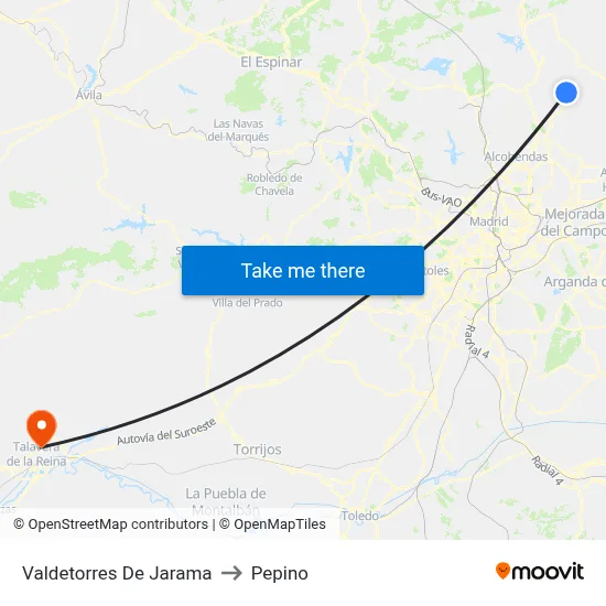 Valdetorres De Jarama to Pepino map