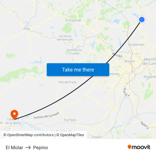 El Molar to Pepino map