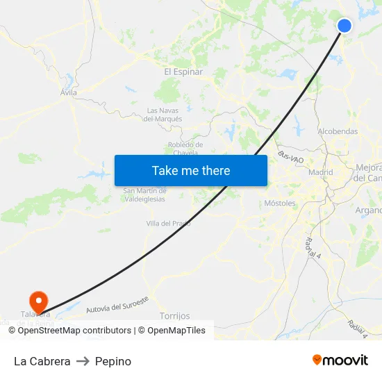 La Cabrera to Pepino map