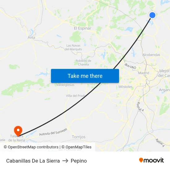 Cabanillas De La Sierra to Pepino map