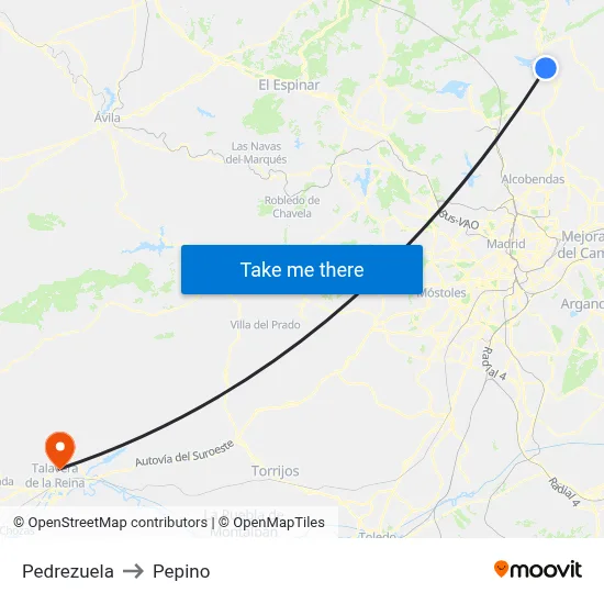 Pedrezuela to Pepino map